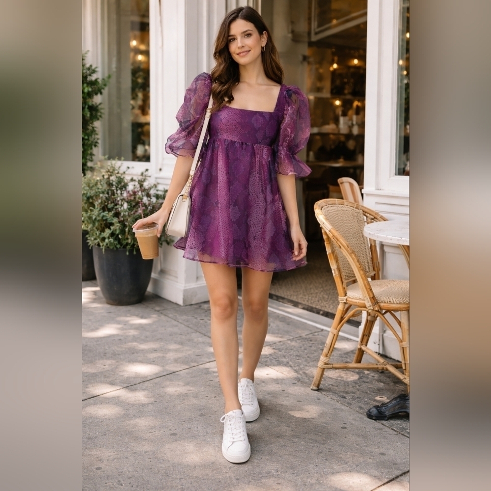 NWT Buddy Love Betsy Puff Sleeve Babydoll Dress Size Large